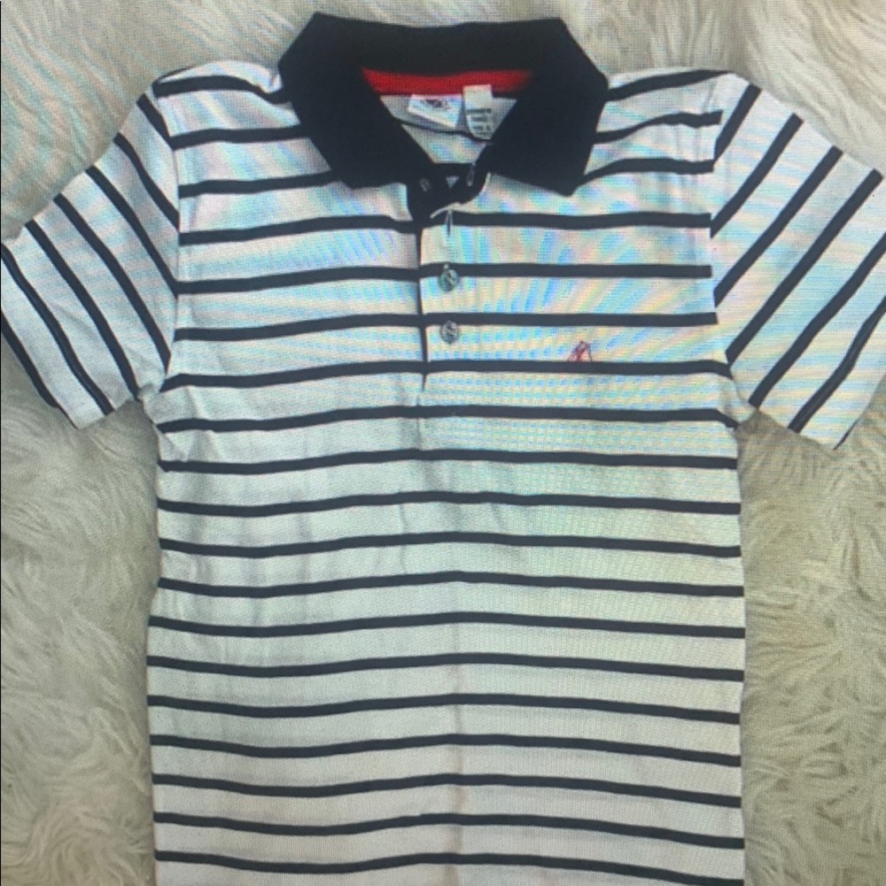 Saint James Black and White Striped Kids Polo Shirt